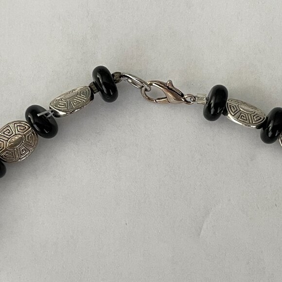 Necklace and Pierced Earring Set Purple Neon Czech Black Beads Aztec Sil… - Picture 3 of 4